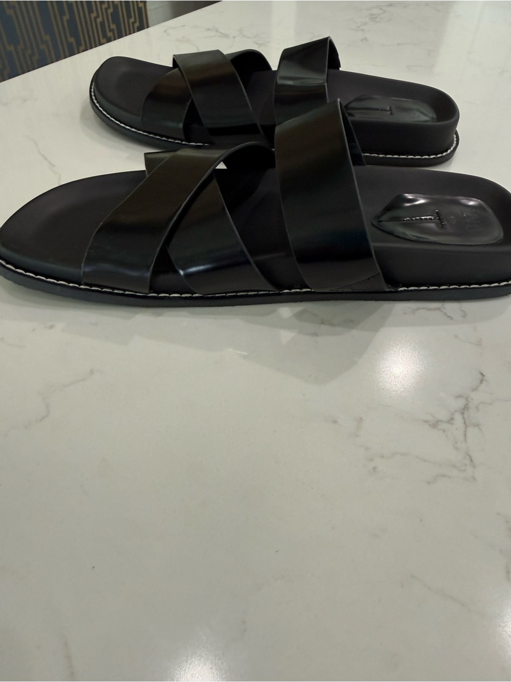 Never Worn Zara Black Slide Sandals with Embossed Logo - Picture 6 of 6